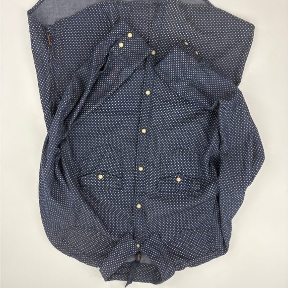 7 For All Mankind Navy Polkadot Button Up Shirt with Pearl Buttons - Picture 7 of 9